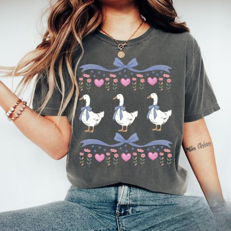 Colorful Vintage Original 1980s Blue Ribbon Goose Shirt, Retro Goose With Hearts Tshirt, Funny Retro Shirt, Graphic Tee...