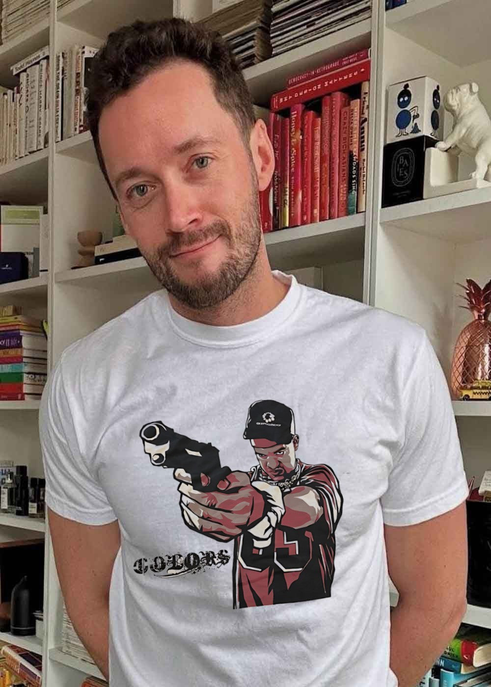 Colors Man Pointing Gun Colors Shirt