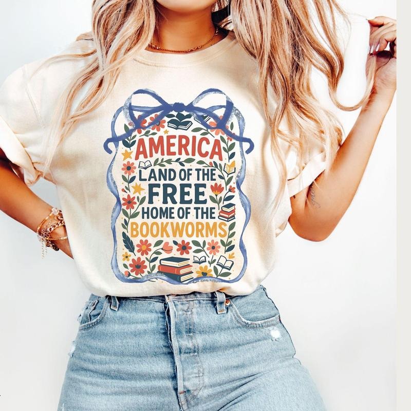 Comfort Colors 4th July Book Lover Gift Shirt, Patriotic Teacher Gift, Bookish Shirt, Gift for Her, Librarian Tee, USA...