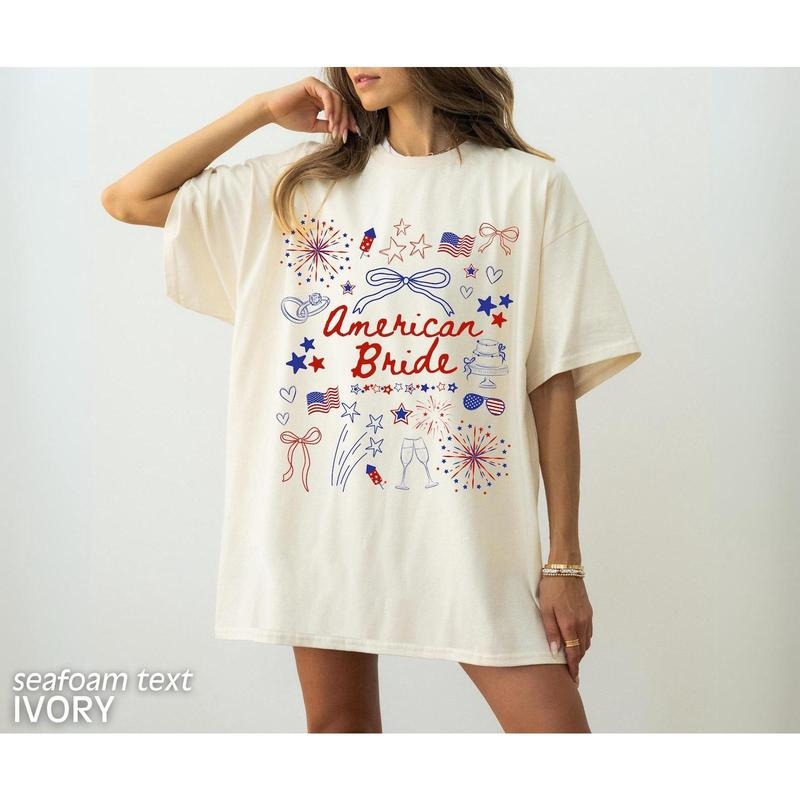 Comfort Colors 4th of July Bachelorette Party Shirts, American Bride, Coquette Bow Independence Day Shirt, Patriotic...