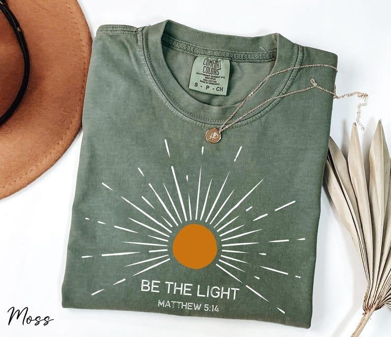 Comfort Colors Be The Light Shirt, Bible Verse Tee, Religious outfit, Faith Shirt, Sunlight Shirt, Jesus Lover Shirt,...