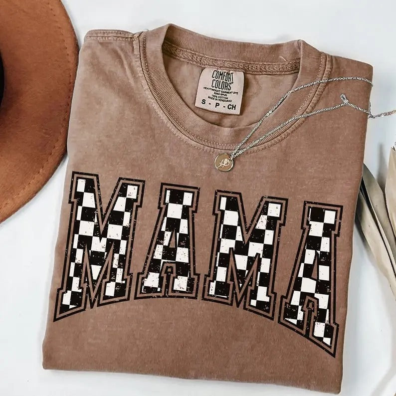 Comfort Colors Checkered Mama Shirt Gift for Mom, Retro Mom Tee, Mother's Day Gift, Vintage Checkered Mama Tshirt,...