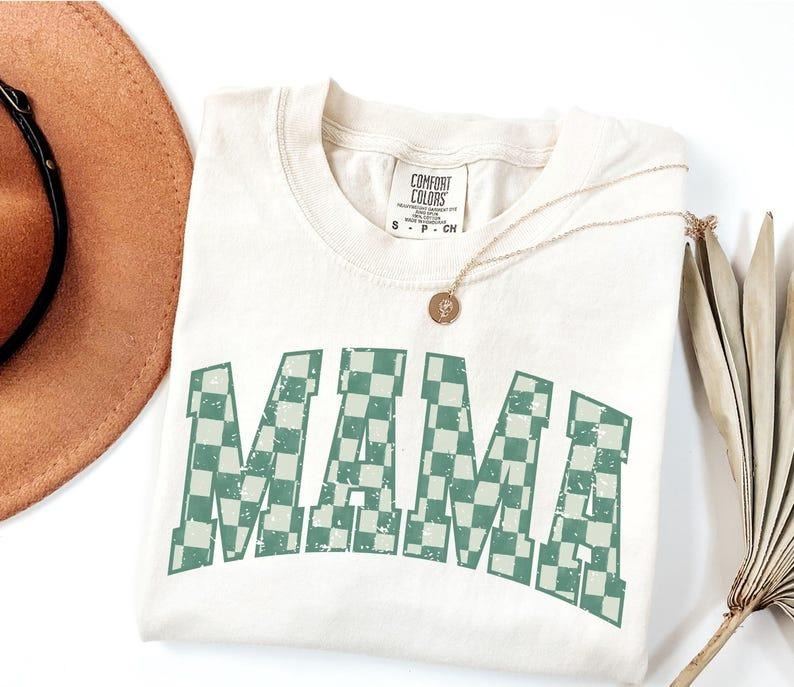 Comfort Colors Checkered Mama Shirt Gift for Mom, Trendy Mom Tee, Mother's Day Gift, Vintage Checkered Mama Tshirt...