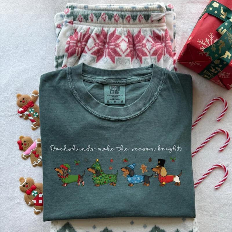 Comfort Colors Christmas Dachshund TShirt, Dachshund Tshirt, Hot Dog T-Shirt, Wiener Dog Tee, Sausage Dog Clothes, Doxie...
