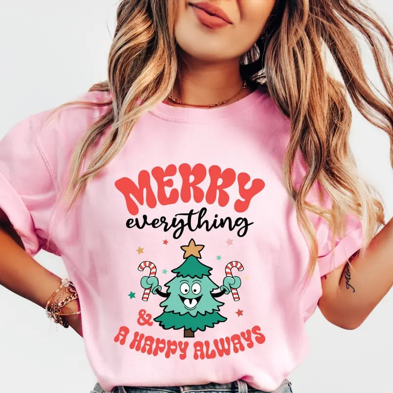 Comfort Colors Christmas Shirt, Merry Everything and Happy Always Shirt, Christmas Graphic shirt, Comfort Colors T-shirt,...