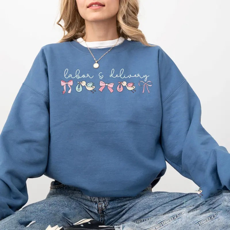 Comfort Colors Coquette Labor and Delivery Unit Sweatshirt, Baby Ob RN Sweater, L and D Nurse, Nursery Nurse Cotton...