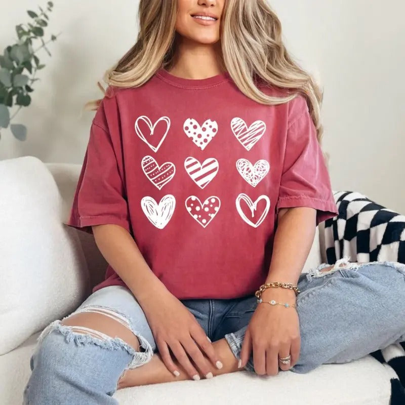 Comfort Colors Cute Valentine Hearts T-shirt, Valentines Day Shirts For Woman, Valentine Shirt, Cute Valentine Gift,...