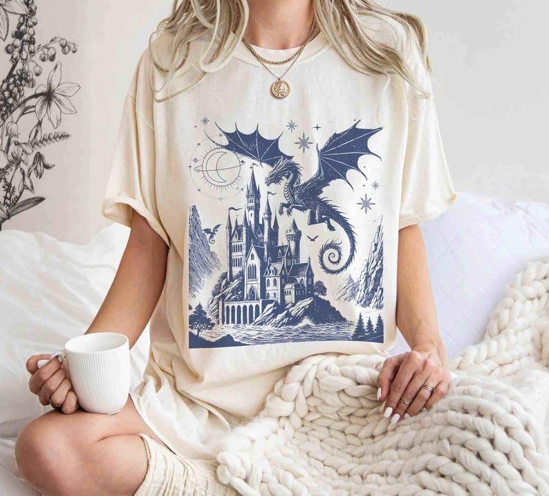 Comfort Colors Dragon Shirt, Vintage Dragon Shirt, Dark Medieval Shirt, Artsy Shirt, Gift for Fantasy Reader, Castlecore...