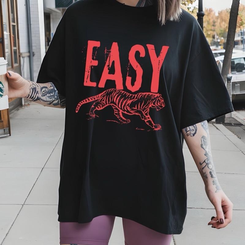 Comfort Colors Easy Tiger Womens Short sleeve casual cotton graphic tshirt