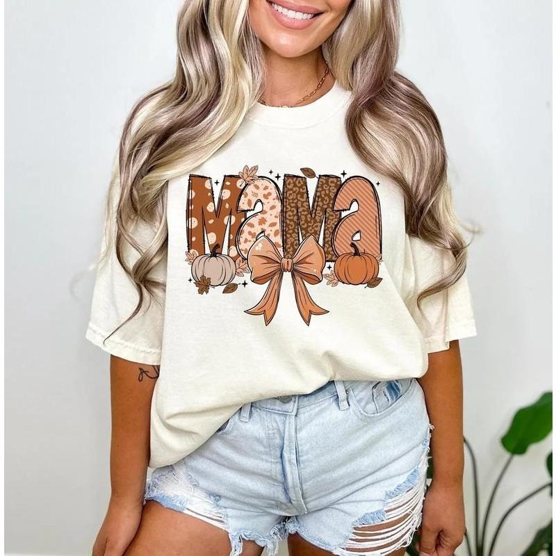 Comfort Colors Fall Mama T-Shirt, Cute Pumpkin Season Tee for Moms, Thanksgiving Graphic Shirt for Women, Autumn Cotton...