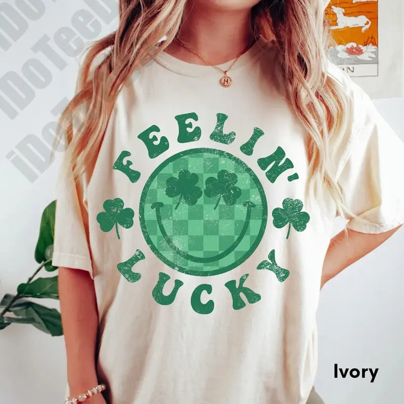 Comfort Colors Feeling Lucky Shirtretro St Patty's Day Shirtst Patricks Day Shirtdistressed Shirtlucky Clover Shirt...
