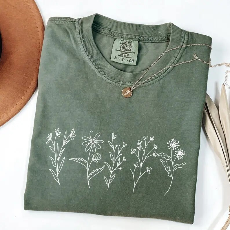Comfort Colors Floral Cottagecore T-Shirt, Botanical Shirt, Flower T-Shirt, Nature Tee, Wildflower Tshirt, Wild Flower...