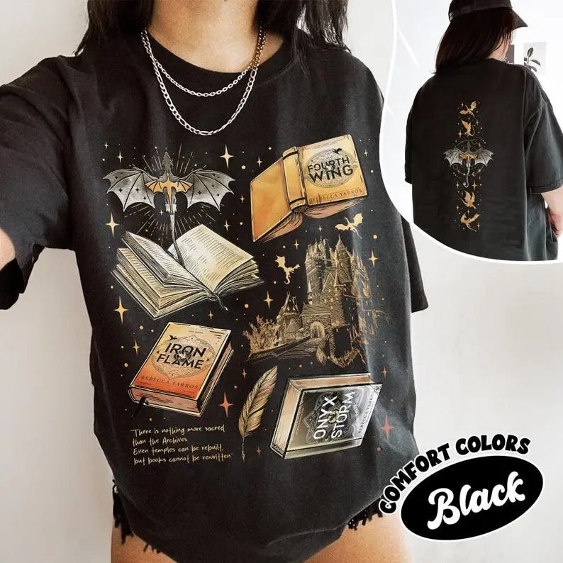 Comfort Colors Fourth Wing Series Two Sided Shirt For Fans, War College T-Shirt, Dragon Rider Bookish Shirt, Book Merch...