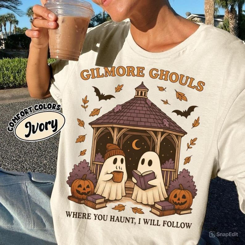 Comfort Colors Gilmore Ghouls Shirt, Where You Haunt I Will Follow Shirt, Cute Ghost Halloween Tee, Spooky Fall Shirt,...