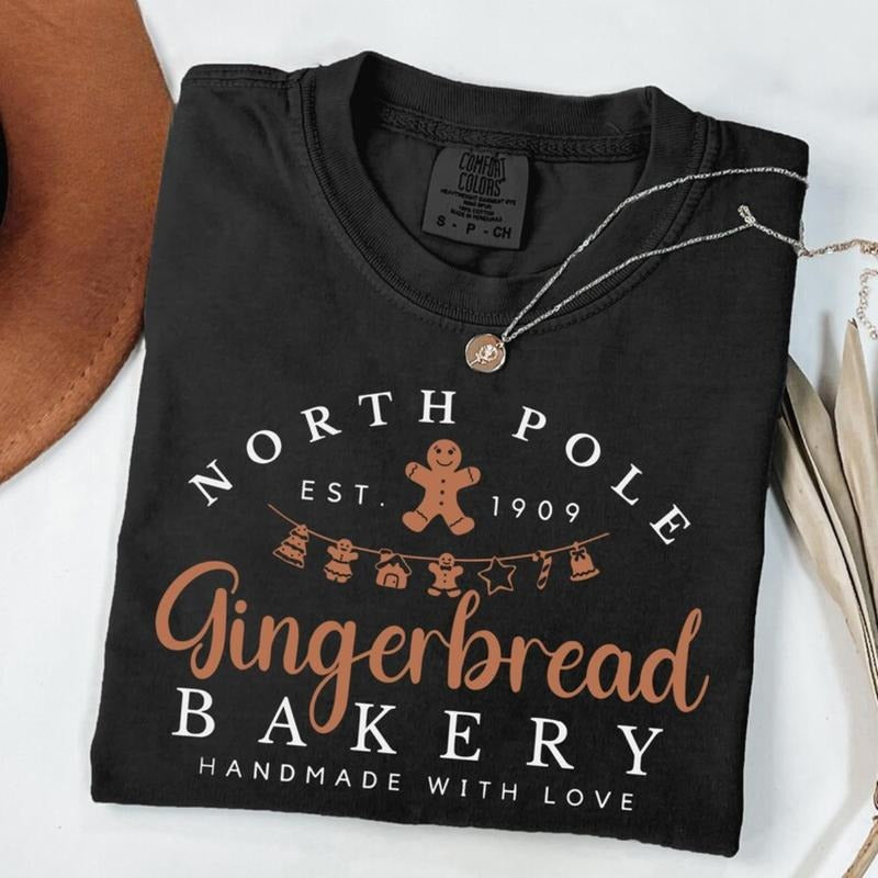 Comfort Colors Gingerbread Bakery T-Shirt, Vintage Christmas Outfit, Retro Gingerbread Xmas Tee, Christmas Party...