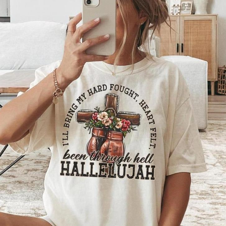 Comfort Colors Hard Fought Hallelujah Shirt Casual Style Vintage Fashion, Bible Verse Christian Tee, Easter Faith,...