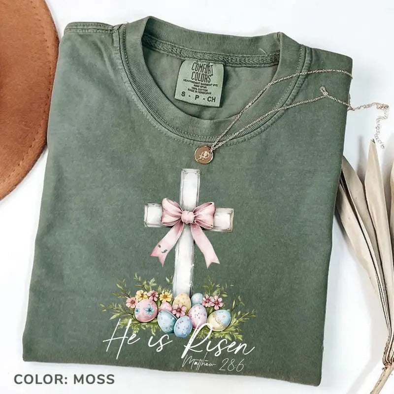 Comfort Colors He is Risen Shirt, He is Risen Clipart, Retro Easter Tee, Easter Christian Tshirt, Easter Bible Verse Tee,...