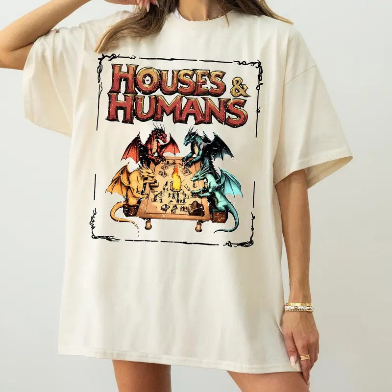 Comfort Colors Houses and Humans D&D Shirt, Dungeons and Dragons Gift Tee for Men Women, Vintage Retro 90s Joke D and D...