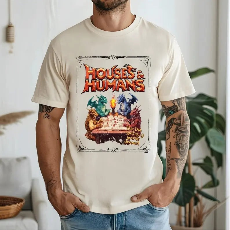 Comfort Colors Houses and Humans D&D Shirt, Dungeons and Dragons Gift Tee, Vintage Retro 90s Joke D and D T-shirt Hoodie,...