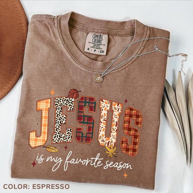 Comfort Colors Jesus Fall Tee, Jesus Is My Favorite Season T-Shirt, Christian Faith Vintage Bible Retro Graphic Tee for...