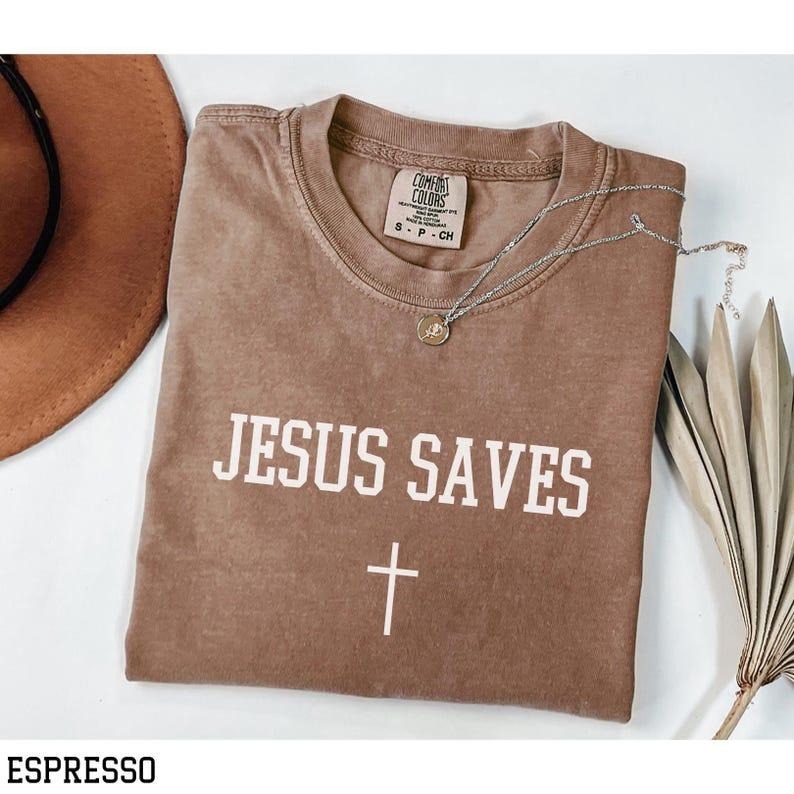 Comfort Colors Jesus Saves Shirt, Christian Shirt, Faith Tshirt, Jesus T-shirt, Bible Verse shirt, Christian Gift,...