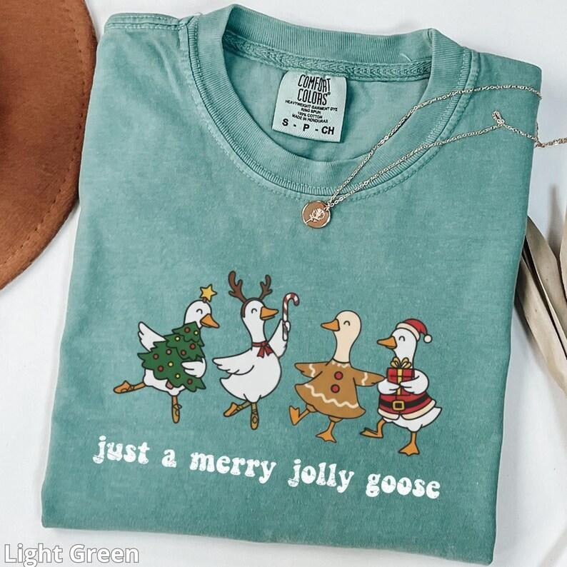 Comfort Colors Just Merry Jolly Goose Tshirt, Christmas Goose T-shirt, Duck Christmas Tee, Funny Christmas Tshirt, Cute...