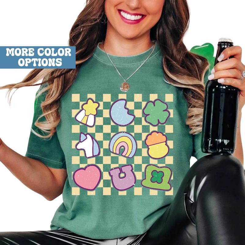 Comfort Colors Lucky Charm Shirt, Shamrock Rainbow Tee, St. Patrick’s Day Lucky Shirt,Womenswear Menswear, Gift for Women...