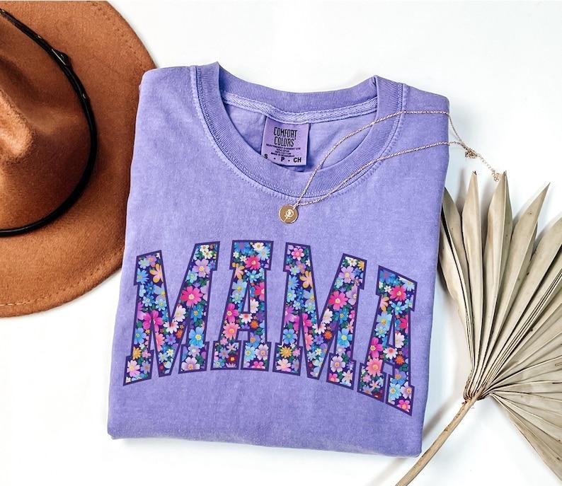 Comfort Colors Mama Shirt, Floral Mom Spring Tee, Trendy Mom Shirt, Women's Flower Mama Tee, Spring Pregnancy Reveal Gift...
