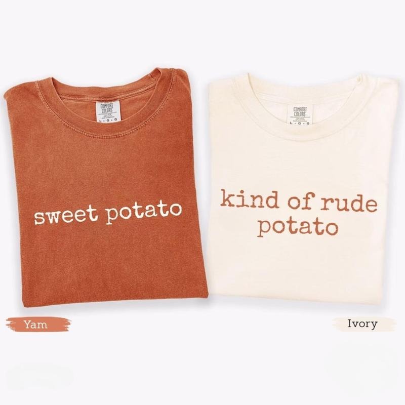 Comfort Colors Matching Thanksgiving T-shirt, Funny Couple Tshirt, Sweet Potato, Kind Of Rude Potato, Fall Season Husband...