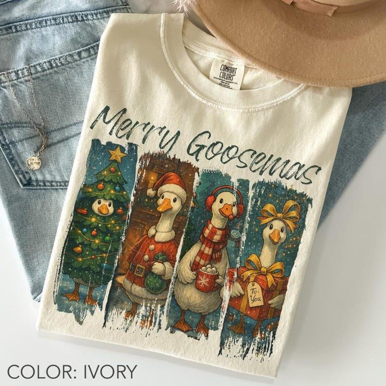 Comfort Colors Merry Goosemas Tshirt, Funny Festive Goose T-shirt, Brushstroke Christmas Tee, Christmas Goose Tshirt,...