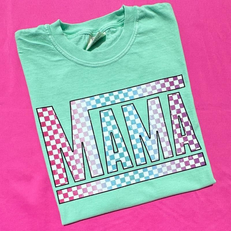 Comfort Colors Multi-Color Checkered Mama Comfort Colors Mother's Day T-Shirt Womenswear Hoodie, Sweatshirt