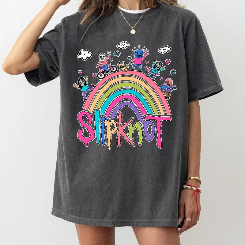 Comfort Colors Rainbow the Slipknot Band Shirt, Slipknot 90s Records Rock Shirt Hoodie, Sweatshirt | UrbanDripWear.com
