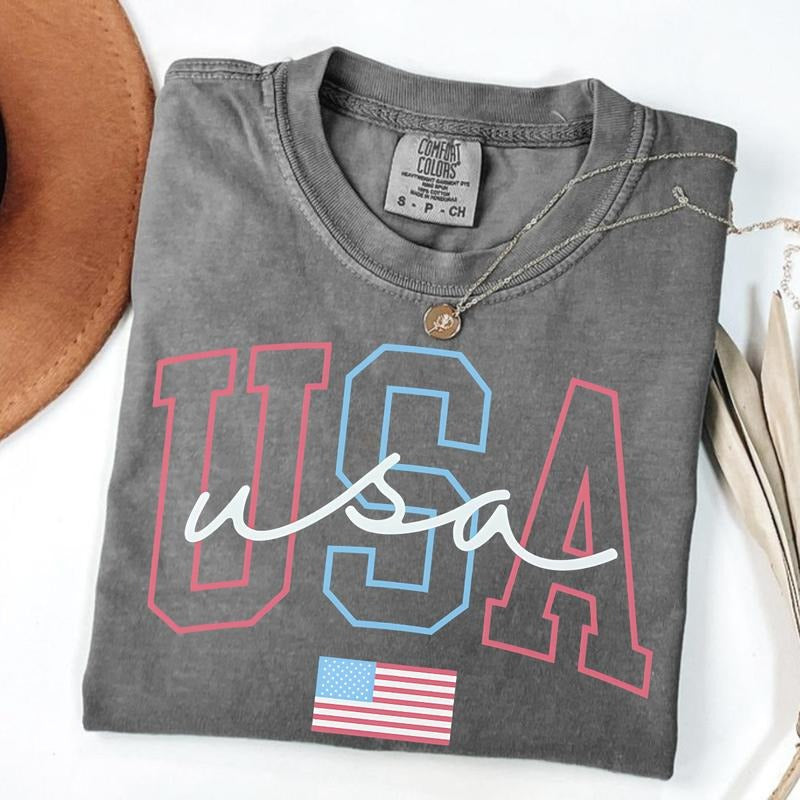 Comfort Colors USA T-Shirt, 4th Of July T-Shirt Women, Patriotic Tee, Fourth Of July T-shirt, American Tee, July 4th...