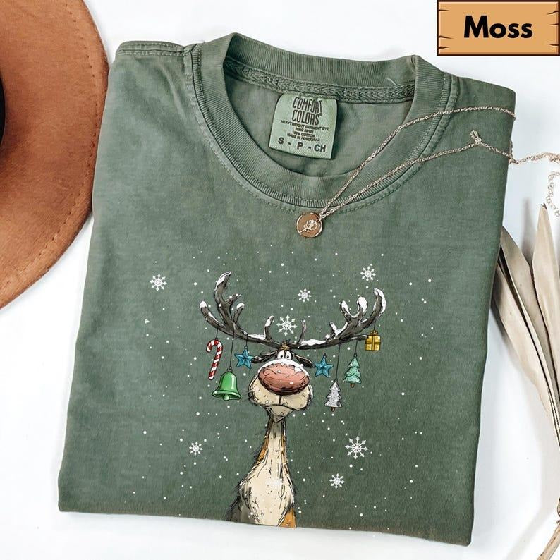 Comfort Colors Vintage Reindeer T-shirt, Cute Christmas Tshirt, Retro Reindeer Tee, Merry Christmas Tshirt, Christmas...