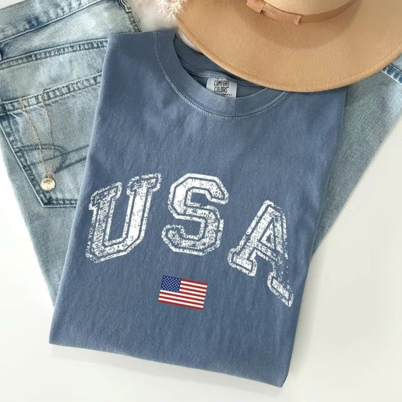 Comfort Colors Vintage USA, Retro Flag Ameriuca Patriotic 4th of July T-Shirt, Comfort Colors Tee, Summer Shirt, Full...
