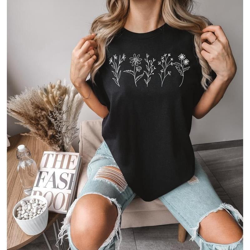 Comfort Colors Wildflower Shirt Floral Cottagecore Botanical Flower Nature T-Shirt Unisex Customized Ribbed Sleeves All...