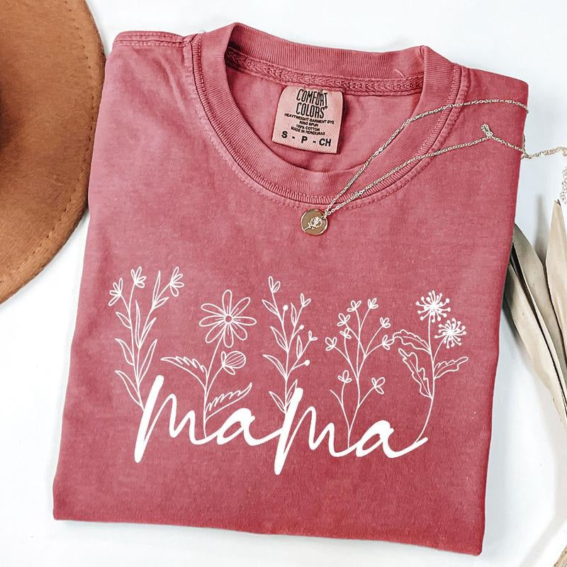 Comfort Colors Wildflowers Mama Shirt, Botanical Plant T-Shirt, Floral Mother's Day Gift for New Mom, Flower Shirts for...