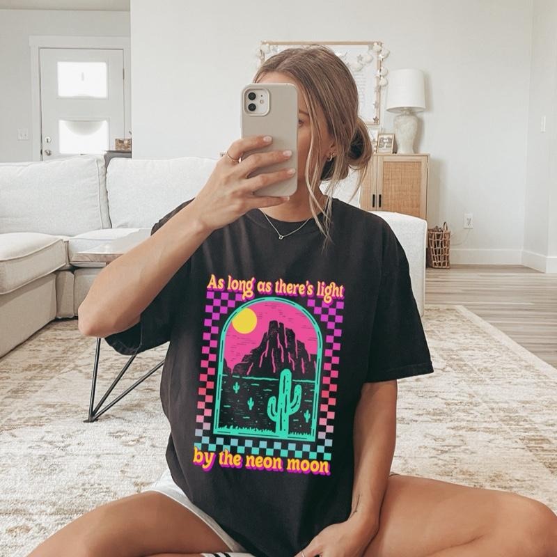 Comfort Colors Women's Neon Moon Casual Cotton Short Sleeve Graphic T-Shirt with "As Long as There's Light" Design -...