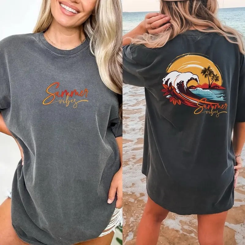 Comfort Colors Women's Summer Vibes Short Sleeve Casual Cotton Graphic T-Shirt - Crewneck, Summer Wears