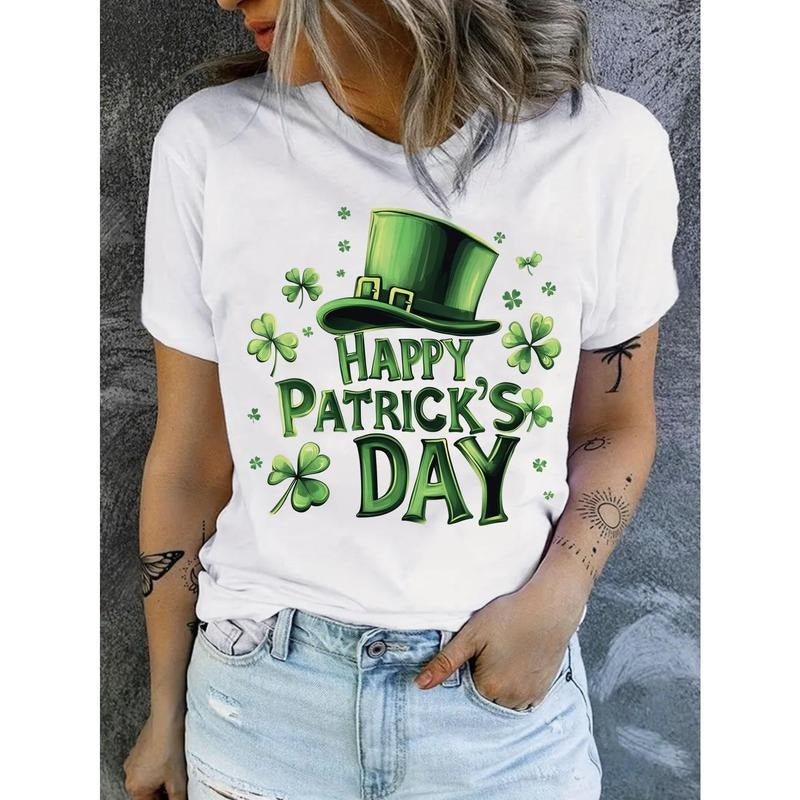 [Comfortable Fit] Women's "Happy St. Patrick's Day" White T-Shirt | Comfortable, Fashionable Casual Wear | Seasonal Top |...