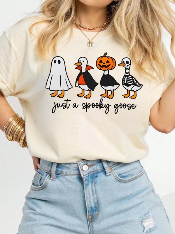 Comfortable colors are just a ghost goose T-shirt, fun Halloween goose T-shirt, skeleton pumpkin ghost goose, cute summer...