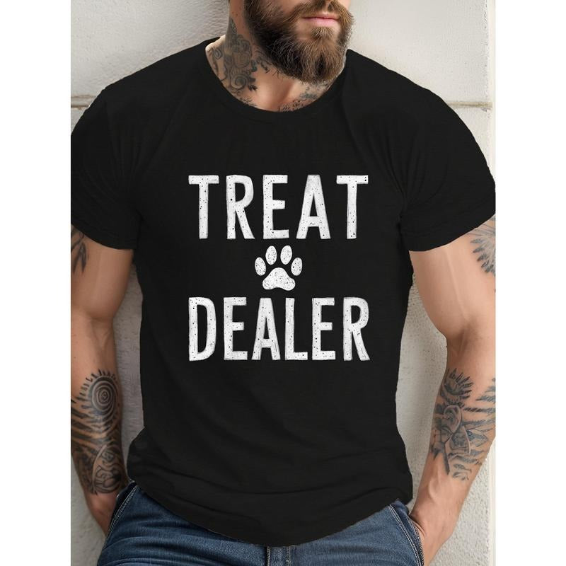 Comfy Short Sleeve Men's Casual Round Neck TREAT DEALER Print Tee Shirt for Summer Wear Made in USA Hoodie, Sweatshirt