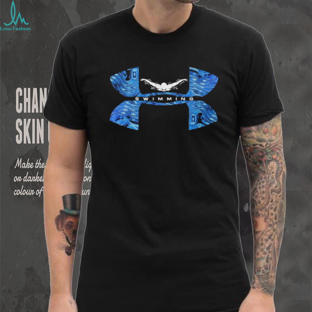 Competitive Swimming T Shirt Water Ripple Effect and Swimmer Silhouette
