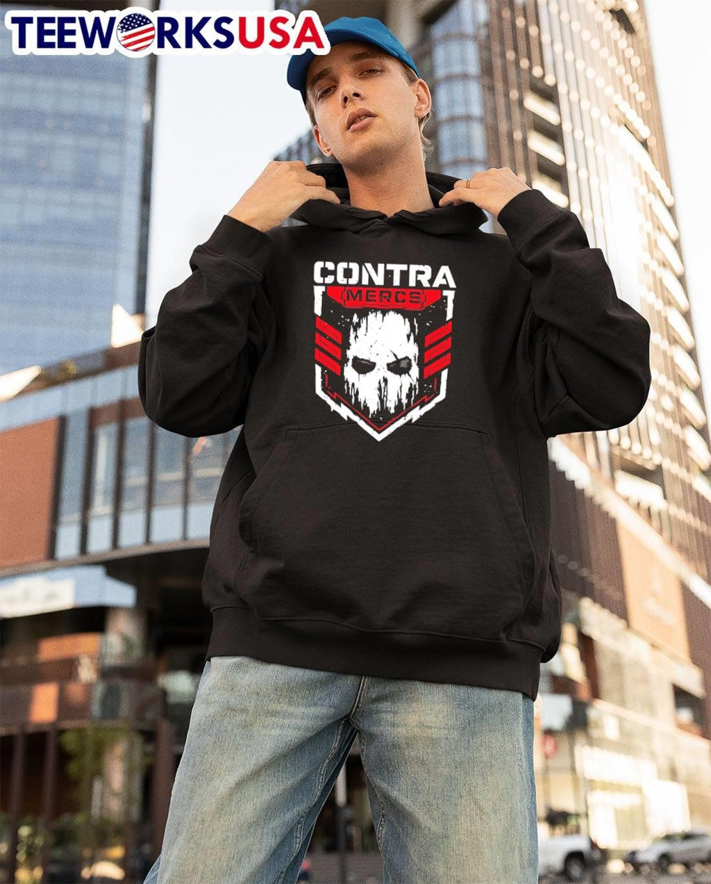 Contra Mercs Skull Graphic Red Black T-Shirt
