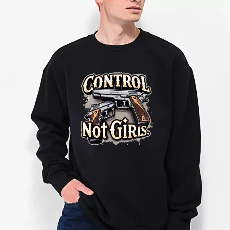 Control Guns Not Girls, Funny Sweatẻ Casual Street Style Fleece Fabric Crewneck Pullover Sweatshirt Tops Trendy for Men...