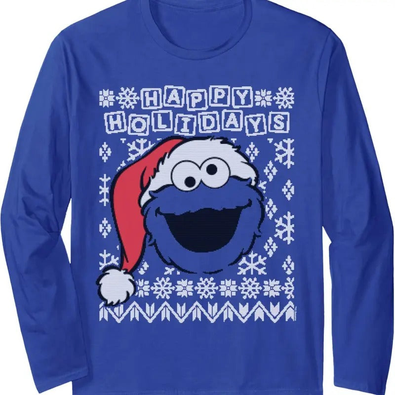 Cookie Monster Ugly Christmas Long Sleeve T-Shirt Hoodie, Sweatshirt | UrbanDripWear.com