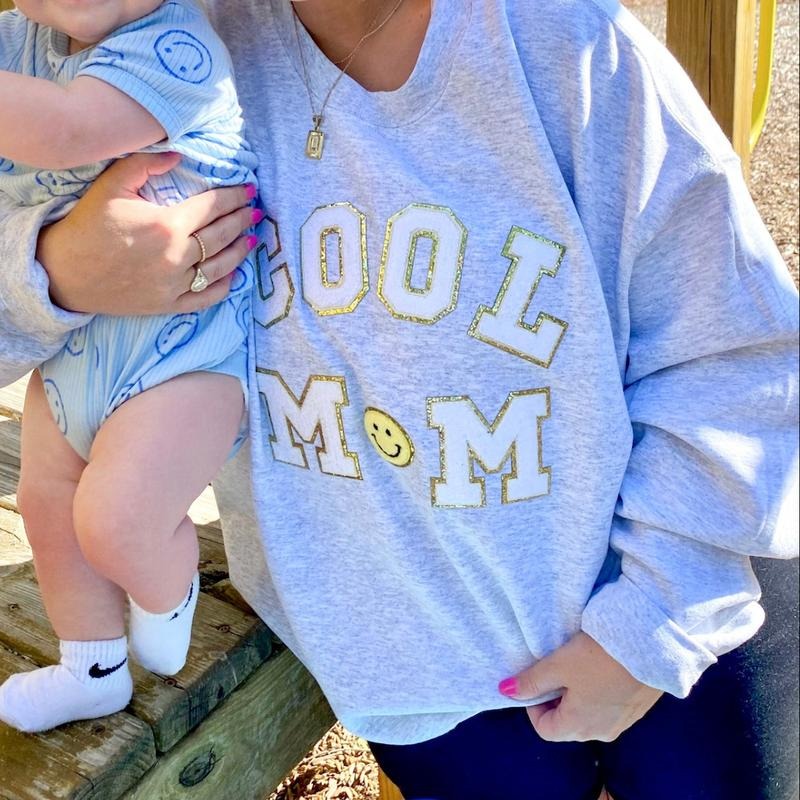 'Cool Mom' Letter Patch Sweatshirt T-Shirts, Hoodie | UrbanDripWear.com