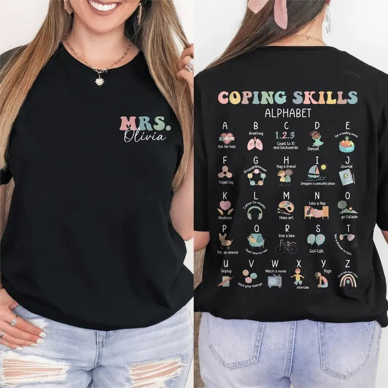 Coping Skill Alphabet Shirt Custom Teacher Shirt School Counselor Shirt Therapist Shirt Mental Health Shirt Psychologist...