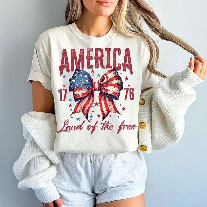 Coquette 4th Of July 4th Of July America Coquette bow Fourth of July America Flag Independence Day Hoodie, T-shirt and...