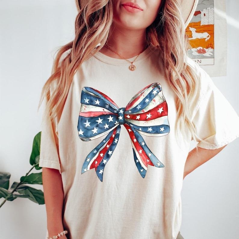 Coquette 4th of July Tshirt, American Flag Shirt, USA Tshirt, Retro 4th of July T-Shirt, Trendy Summer Shirt, Coquette...